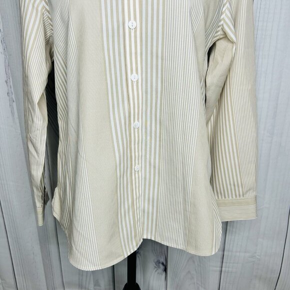 Pendleton Shaped Fit Button Up Shirt Sz 10 Petite Tan White Striped Long Sleeve - Picture 3 of 10